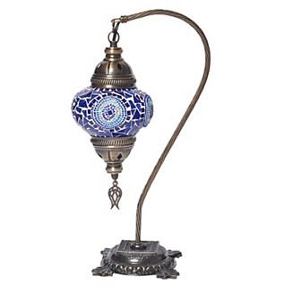18 in Handmade Azure Neck Brown Mosaic Glass Table Lamp with Brass Color Metal Base