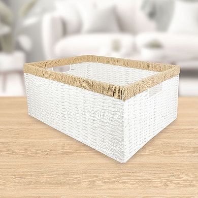 Belle Maison Paper Weave Basket With Accent Trim