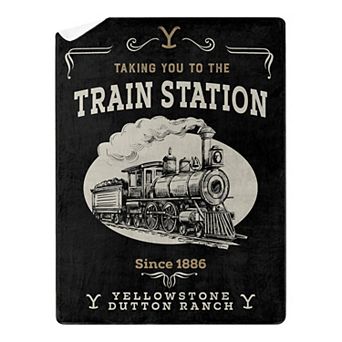 Yellowstone Train Station Silk Touch Sherpa Throw Blanket