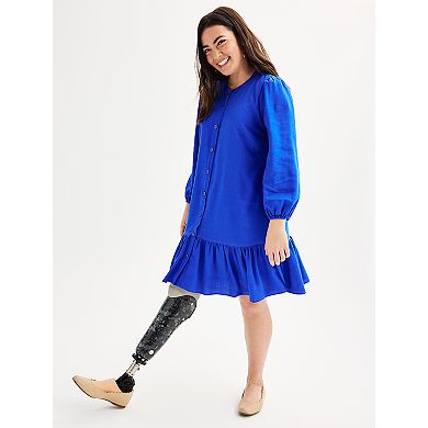 Women's Nine West Adaptive Blouson Sleeve Flutter Hem Mini Dress