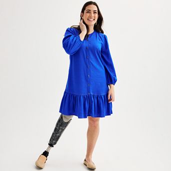 Women's Nine West Adaptive Blouson Sleeve Flutter Hem Mini Dress