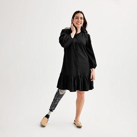Женские платья Nine West Women's Nine West Adaptive Blouson Sleeve Flutter Hem Mini Dress
