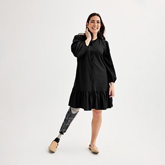 Women's Nine West Adaptive Blouson Sleeve Flutter Hem Mini Dress
