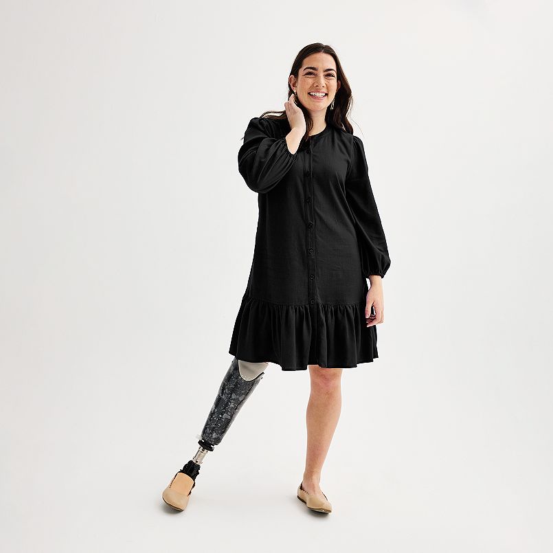 Women's Nine West Adaptive Blouson Sleeve Flutter Hem Mini Dress