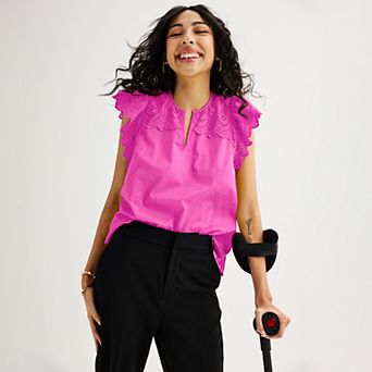 Women's Nine West Adaptive Easy Dressing Lacey Flutter Sleeve Top