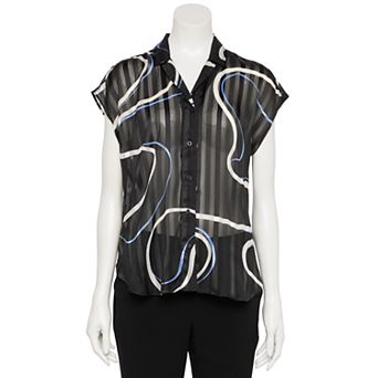 Women's Nine West Adaptive Short Sleeve Button Down Lapel Collar Shirt