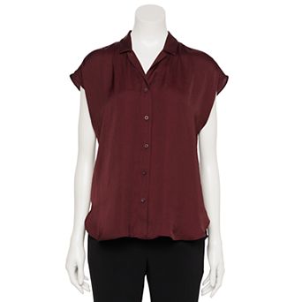 Women's Nine West Adaptive Short Sleeve Button Down Lapel Collar Shirt