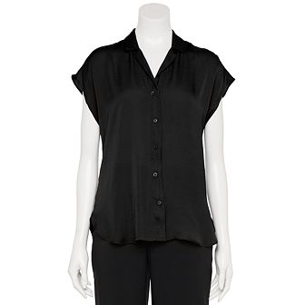 Women's Nine West Adaptive Short Sleeve Button Down Lapel Collar Shirt