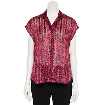 Women's Nine West Adaptive Short Sleeve Button Down Lapel Collar Shirt