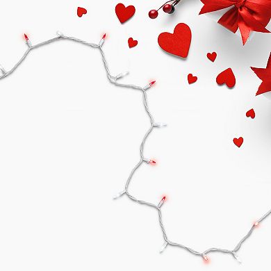 Set of 50 Red & Pure White LED Mini Christmas Lights 4" Spacing - White Wire