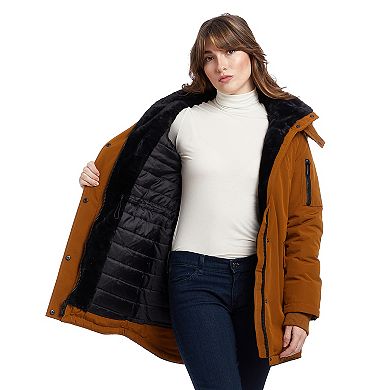 Women's Nine West Hooded Faux Fur Trimmed Storm Weight Parka
