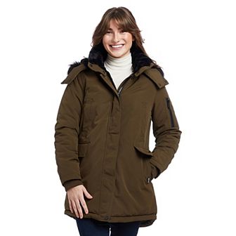 Women's Nine West Hooded Faux Fur Trimmed Storm Weight Parka