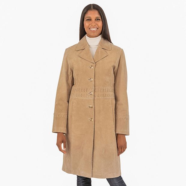Women s Fleet Street Brushed Leather Walking Coat with Stitch Detail