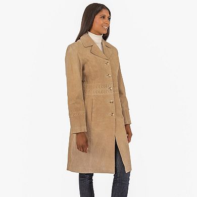 Women's Fleet Street Brushed Leather Walking Coat with Stitch Detail