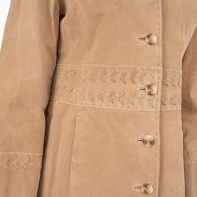 Women's Fleet Street Brushed Leather Walking Coat with Stitch Detail