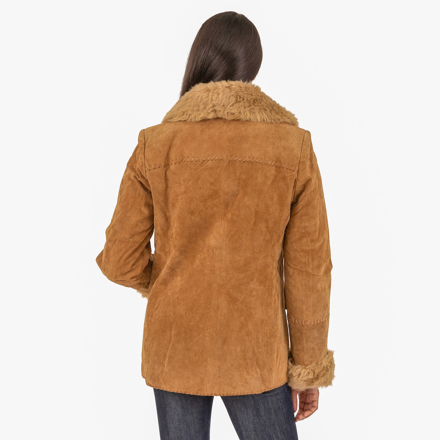 Manteau Femme Gallery En Daim Synthétique Bleu, Doublure Fausse Fourrure, Taille M - Occasion Très Bon état
