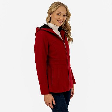 Petite Fleet Street Wool Blend Hooded Zip Up Jacket