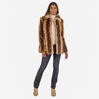 Women's Fleet Street Faux Fur Button Front Swing Coat