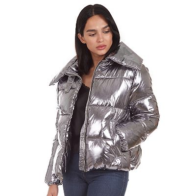 Kendall Kylie Short Down Coat Small Silver