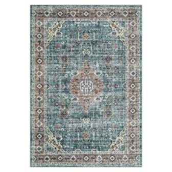 Garvee Machine Washable Vintage Distressed Floral Area Rug