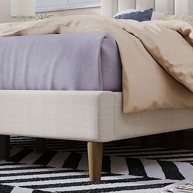 Merax Full Size Upholstered Platform Bed Frame with Vertical Channel Tufted Headboard