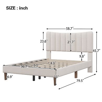 Merax Full Size Upholstered Platform Bed Frame with Vertical Channel Tufted Headboard