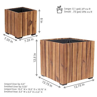 Sunnydaze 2-piece Acacia Square Planter Boxes With Liners
