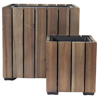 Sunnydaze 2 pc Square Wood Planter Box with Liner