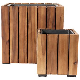 Sunnydaze 2 pc Square Wood Planter Box with Liner