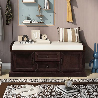 Merax Storage Bench with 2 Drawers and 2 Cabinets