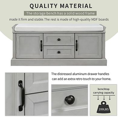Merax Storage Bench with 2 Drawers and 2 Cabinets