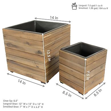 Sunnydaze 2-Piece Square Wood Planter Box with Liner