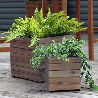 Sunnydaze 2-piece Acacia Square Planter Boxes With Liners