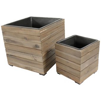 Sunnydaze 2 pc Square Wood Planter Box with Liner