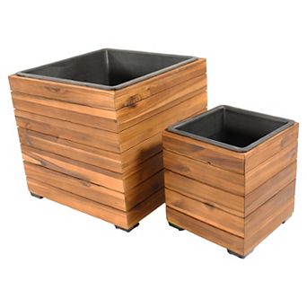 Sunnydaze 2 pc Square Wood Planter Box with Liner