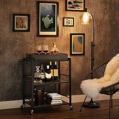 Kitchen Serving Cart, 3-Tier Kitchen Utility Cart on Wheels with Storage, Universal Casters w/Brakes