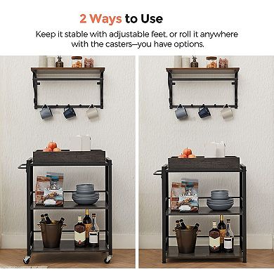 Kitchen Serving Cart, 3-Tier Kitchen Utility Cart on Wheels with Storage, Universal Casters w/Brakes