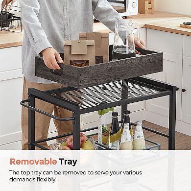 Kitchen Serving Cart, 3-Tier Kitchen Utility Cart on Wheels with Storage, Universal Casters w/Brakes