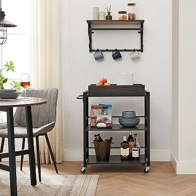 Kitchen Serving Cart, 3-Tier Kitchen Utility Cart on Wheels with Storage, Universal Casters w/Brakes