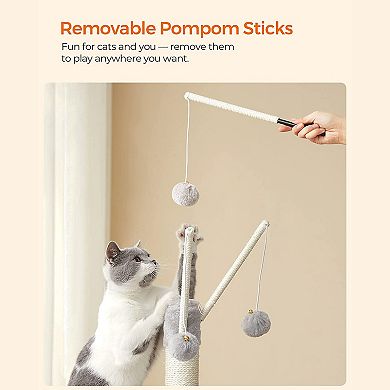 Small Cat Tower For Indoor Cats, Kittens, Scratching Post, Ramp, 3 Removable Pompom Sticks, Cat Cave