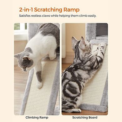 Small Cat Tower For Indoor Cats, Kittens, Scratching Post, Ramp, 3 Removable Pompom Sticks, Cat Cave