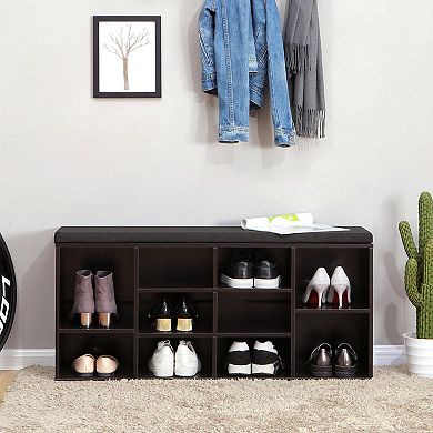 Cubbie Shoe Cabinet Storage Bench with Cushion, Adjustable Shelves