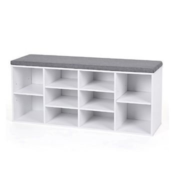 Cubbie Shoe Cabinet Storage Bench with Cushion, Adjustable Shelves