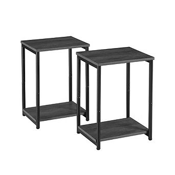 Set Of 2 Industrial End Table Side Table With Storage Shelf
