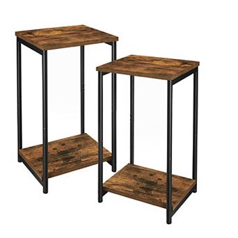 Set Of 2 Industrial End Table Side Table With Storage Shelf
