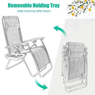 2 Pieces Folding Recliner Zero Gravity Lounge Chair
