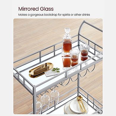 Home Bar Serving Cart, Wine Cart with 2 Mirrored Shelves, Wine Holders, Glass Holders, for Kitchen