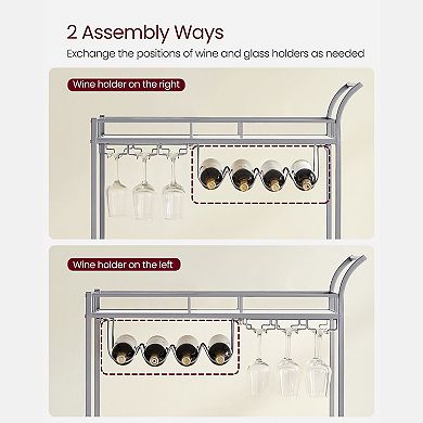 Home Bar Serving Cart, Wine Cart with 2 Mirrored Shelves, Wine Holders, Glass Holders, for Kitchen