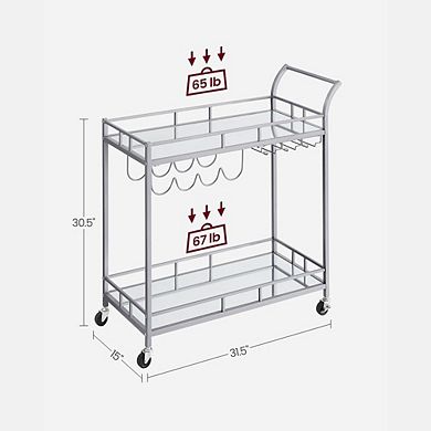 Home Bar Serving Cart, Wine Cart with 2 Mirrored Shelves, Wine Holders, Glass Holders, for Kitchen