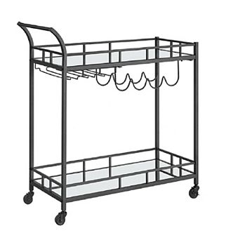 Home Bar Serving Cart, Wine Cart with 2 Mirrored Shelves, Wine Holders, Glass Holders, for Kitchen